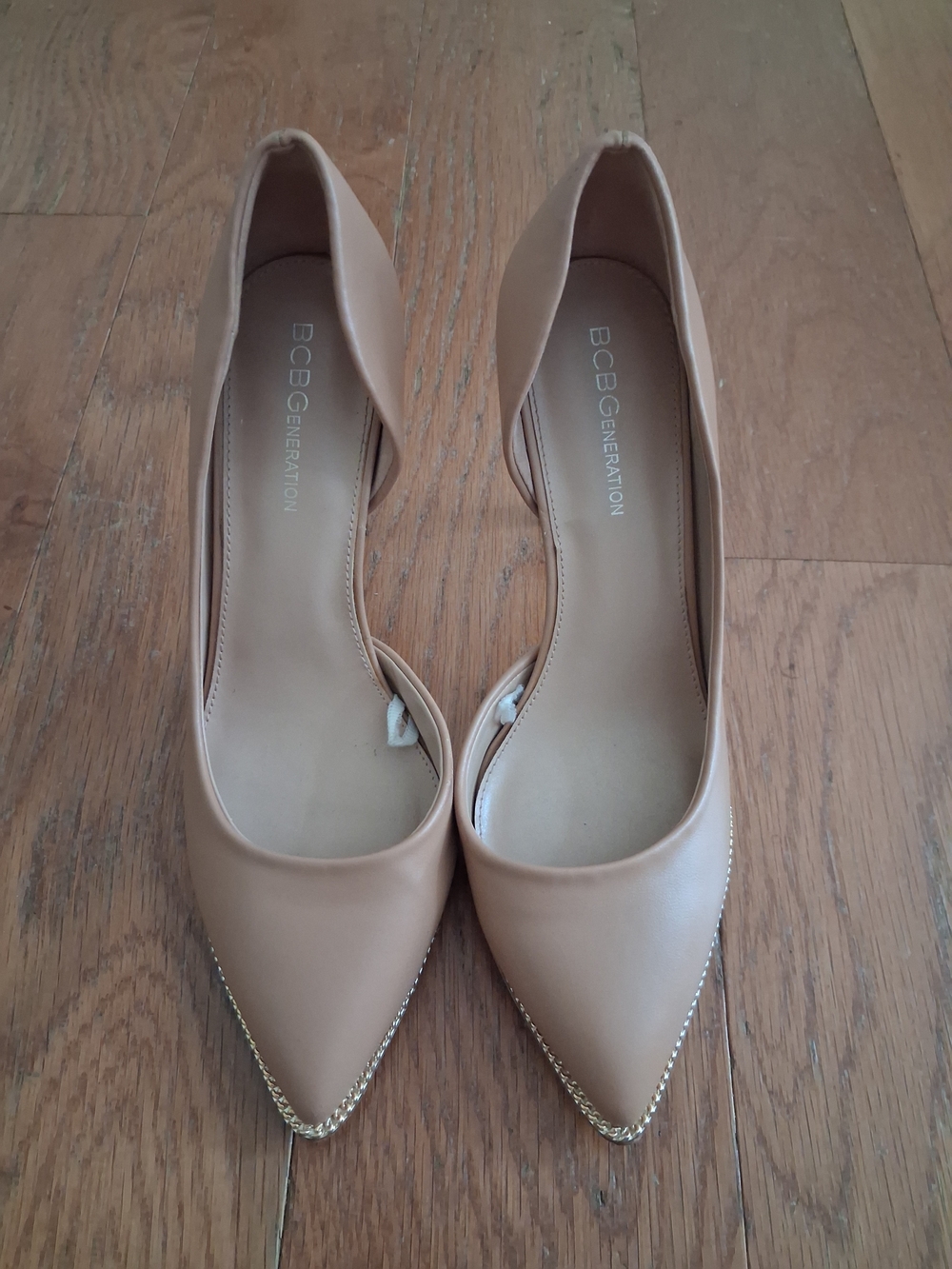 BCBGeneration Women's Tan Pointed Toe Flats with Chain Trim
